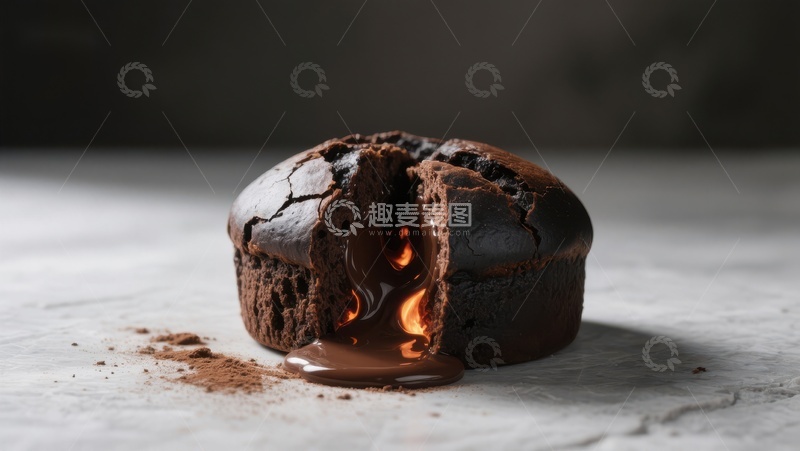 高清大图下载【趣麦麦图】巧克力熔岩蛋糕，热流溢出