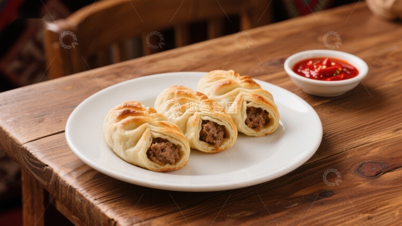高清大图下载【趣麦麦图】酥皮肉卷配辣椒酱