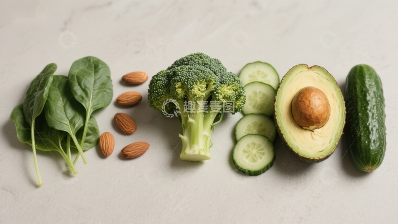高清大图下载【趣麦麦图】新鲜蔬菜与坚果排列展示