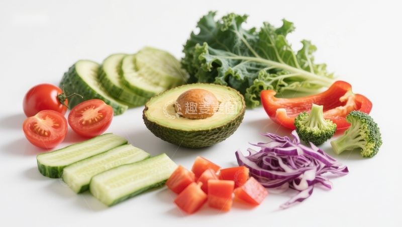 高清大图下载【趣麦麦图】新鲜蔬菜与牛油果切片