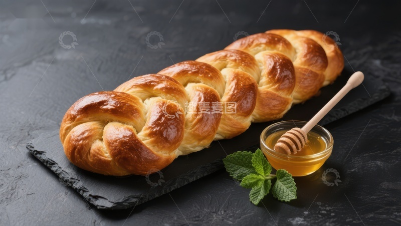 高清大图下载【趣麦麦图】金黄辫子面包配蜂蜜
