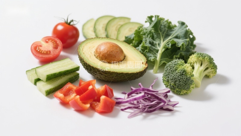 高清大图下载【趣麦麦图】新鲜蔬菜与牛油果切片