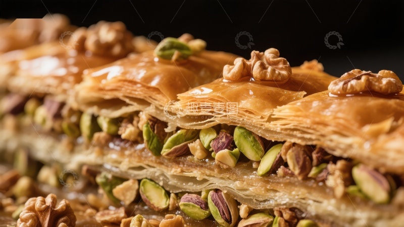 高清大图下载【趣麦麦图】金黄酥脆的坚果糕点特写