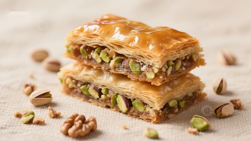 高清大图下载【趣麦麦图】酥脆坚果糕点叠放特写