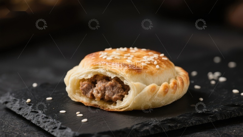 高清大图下载【趣麦麦图】酥皮肉馅饼，撒芝麻点缀
