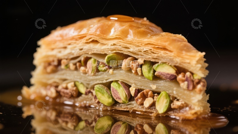 高清大图下载【趣麦麦图】层次分明的坚果酥皮糕点