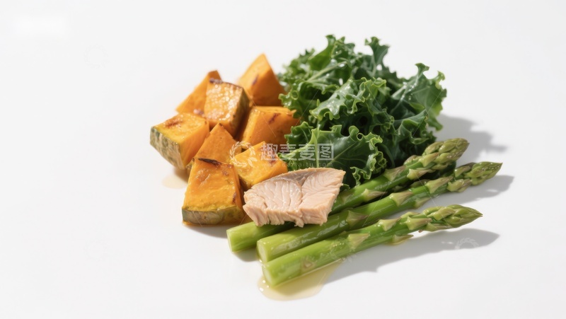 高清大图下载【趣麦麦图】烤南瓜芦笋与鸡胸肉拼盘