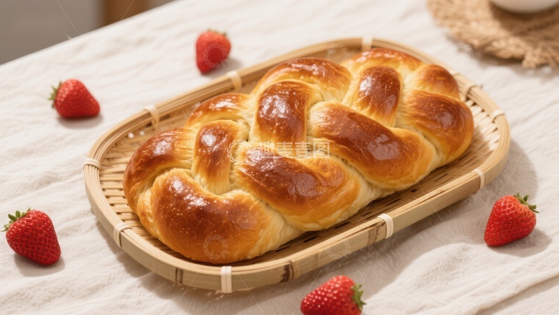 高清大图下载【趣麦麦图】金黄辫子面包配草莓