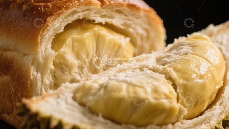 高清大图下载【趣麦麦图】榴莲面包：金黄果肉与酥皮的完美结合