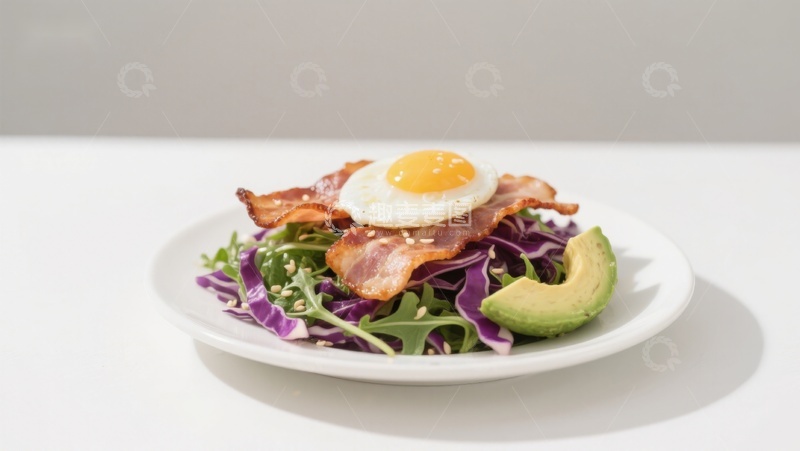 高清大图下载【趣麦麦图】培根鸡蛋沙拉配牛油果