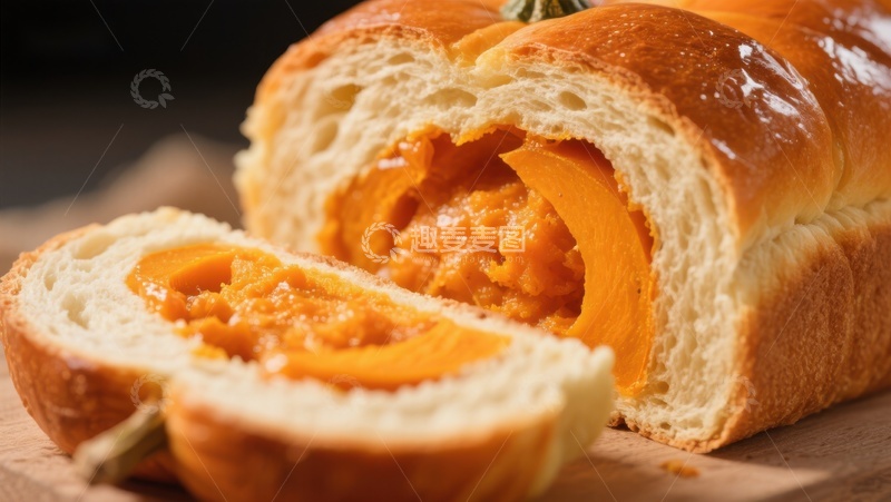 高清大图下载【趣麦麦图】金黄南瓜面包切片展示