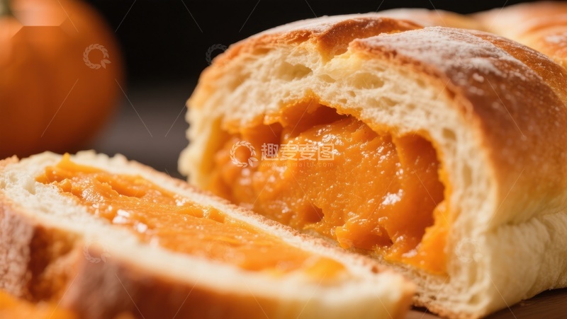 高清大图下载【趣麦麦图】金黄南瓜馅面包，诱人美味