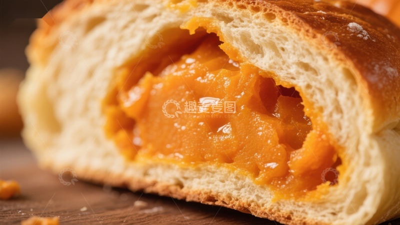 高清大图下载【趣麦麦图】金黄馅料的面包特写