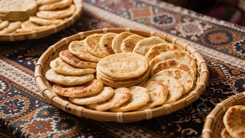 高清大图下载【趣麦麦图】传统面饼摆放在编织篮中