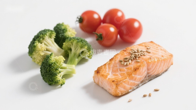 高清大图下载【趣麦麦图】三文鱼配西兰花与樱桃番茄
