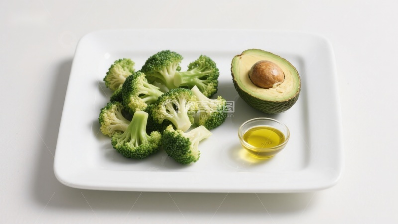 高清大图下载【趣麦麦图】西兰花牛油果与橄榄油摆盘