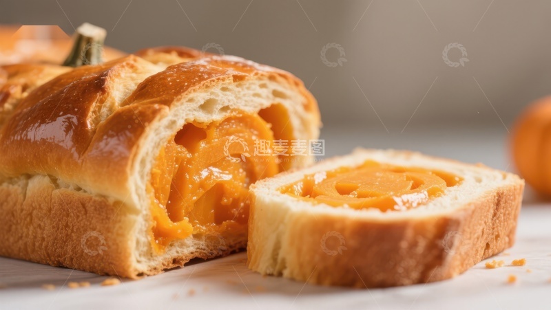 高清大图下载【趣麦麦图】金黄南瓜面包，柔软香甜
