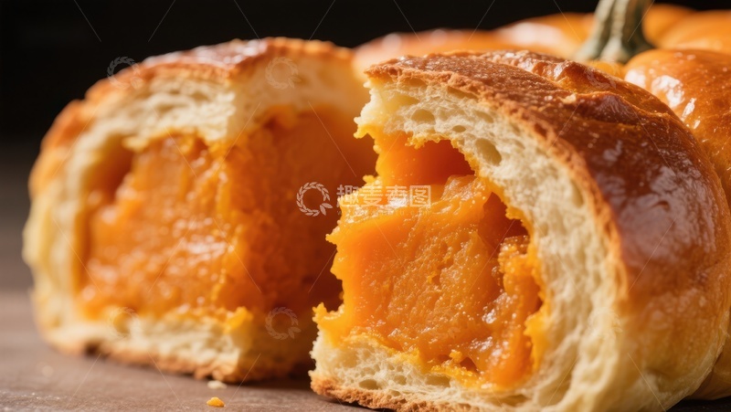 高清大图下载【趣麦麦图】金黄南瓜面包，诱人美味