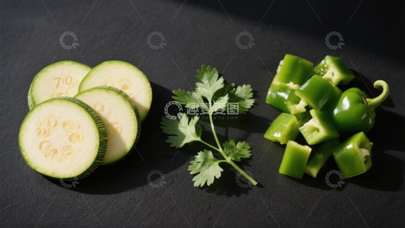 高清大图下载【趣麦麦图】切片西葫芦青椒与香菜