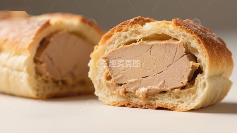 高清大图下载【趣麦麦图】面包包裹的肉馅特写