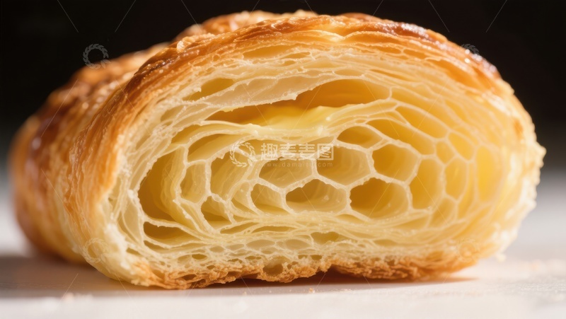 高清大图下载【趣麦麦图】金黄酥脆的羊角面包横切面