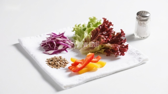 新鲜蔬菜与调料摆盘