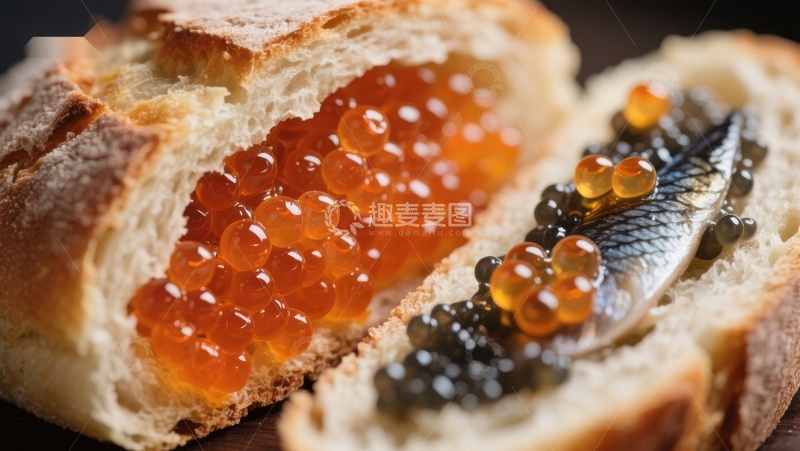 高清大图下载【趣麦麦图】面包夹鱼子酱美食特写
