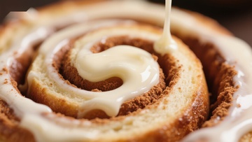 奶油浇灌的肉桂卷特写