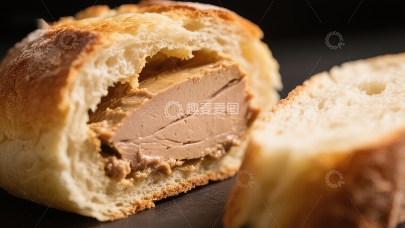 高清大图下载【趣麦麦图】面包夹鹅肝酱的美食特写