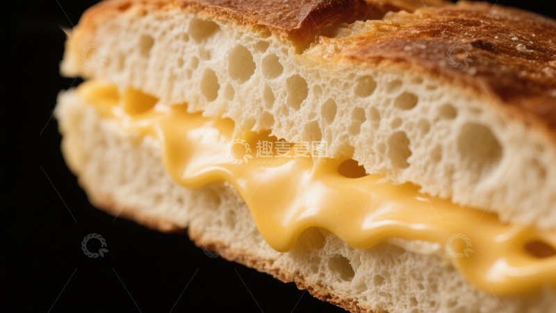 高清大图下载【趣麦麦图】芝士面包特写，金黄奶酪融化诱人