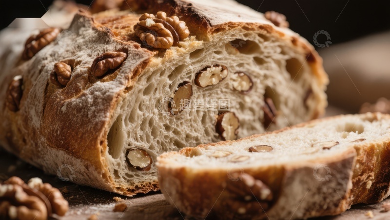 高清大图下载【趣麦麦图】核桃面包切片特写