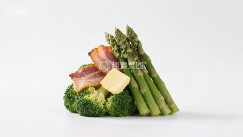 高清大图下载【趣麦麦图】西兰花芦笋配培根黄油
