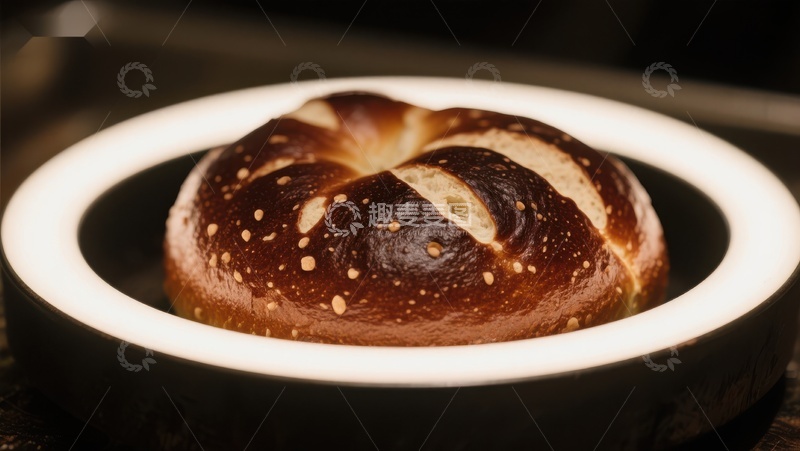 高清大图下载【趣麦麦图】金黄面包置于发光碗中