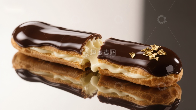 高清大图下载【趣麦麦图】巧克力淋面奶油泡芙