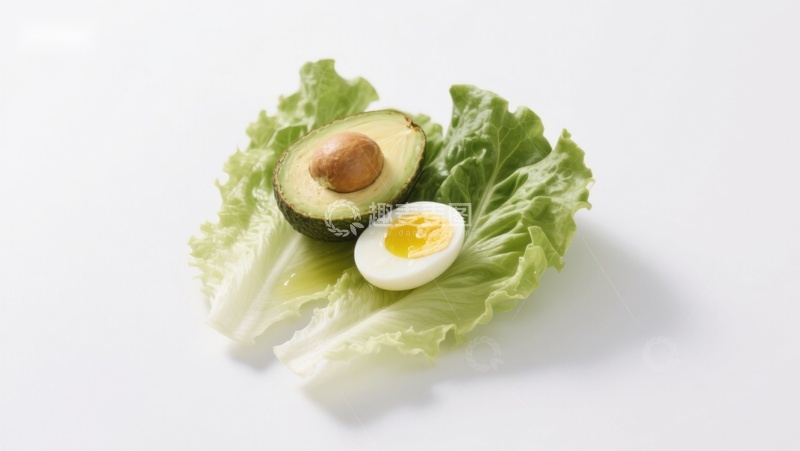 高清大图下载【趣麦麦图】牛油果与鸡蛋置于生菜上