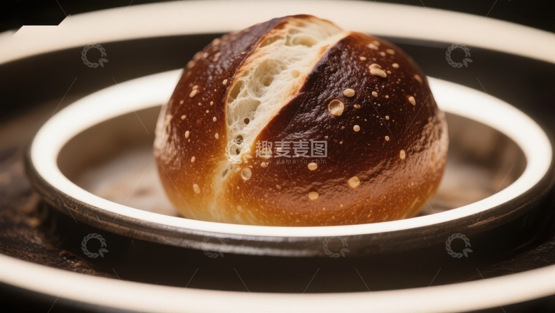 高清大图下载【趣麦麦图】金黄酥脆的面包置于陶瓷碗中