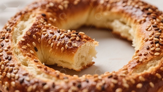金黄芝麻面包圈特写