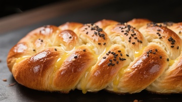 金黄奶酪面包，撒有黑芝麻