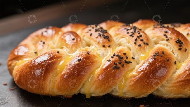高清大图下载【趣麦麦图】金黄奶酪面包，撒有黑芝麻