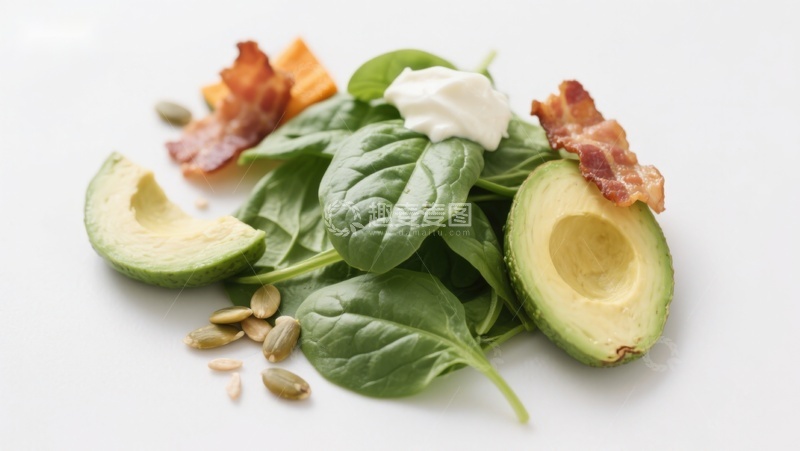 高清大图下载【趣麦麦图】牛油果菠菜沙拉配培根