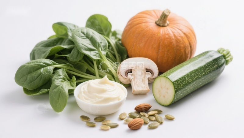 高清大图下载【趣麦麦图】新鲜蔬菜与坚果食材组合