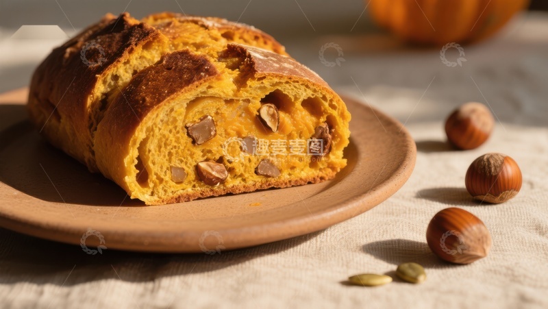 高清大图下载【趣麦麦图】南瓜面包配榛子，温暖秋日美食