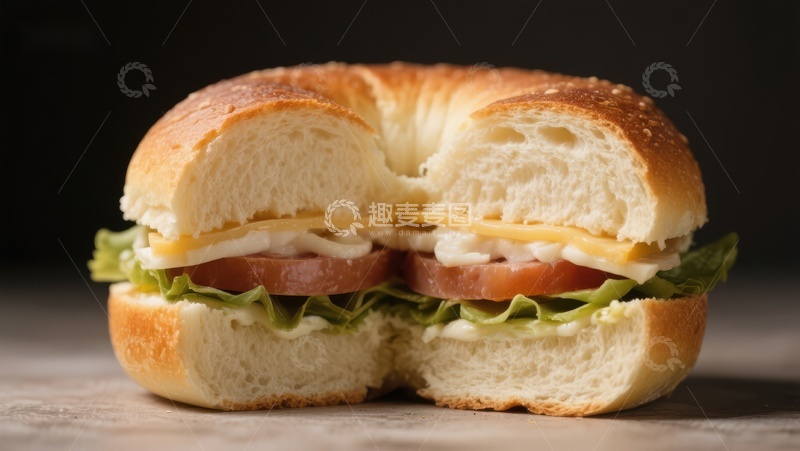 高清大图下载【趣麦麦图】新鲜三明治，切开展示丰富馅料