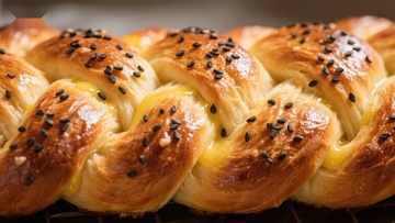 金黄麻花面包，点缀黑芝麻