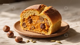 南瓜面包切片，点缀坚果