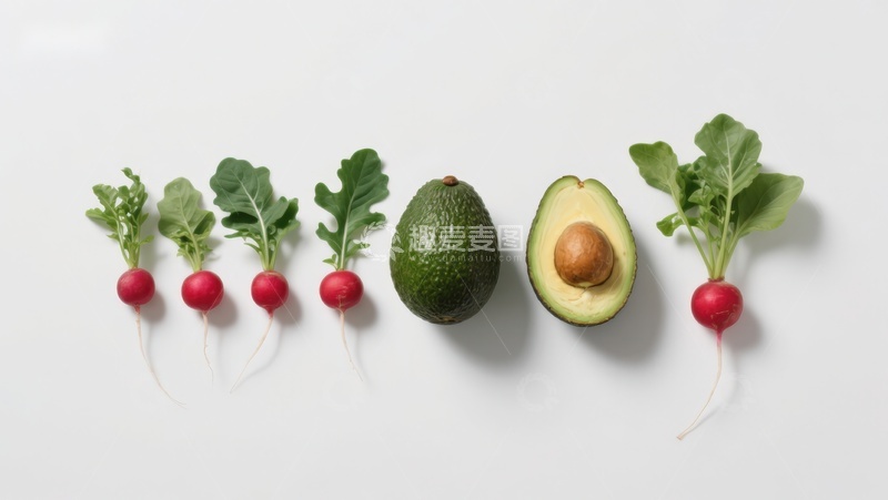 高清大图下载【趣麦麦图】排列整齐的蔬菜与牛油果