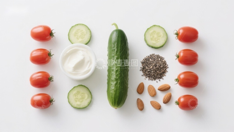 高清大图下载【趣麦麦图】新鲜蔬果与坚果食材排列