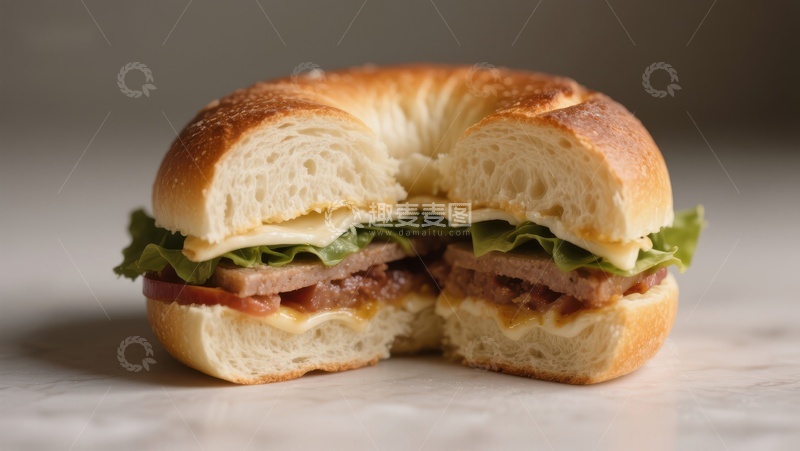 高清大图下载【趣麦麦图】新鲜三明治，面包夹蔬菜肉片