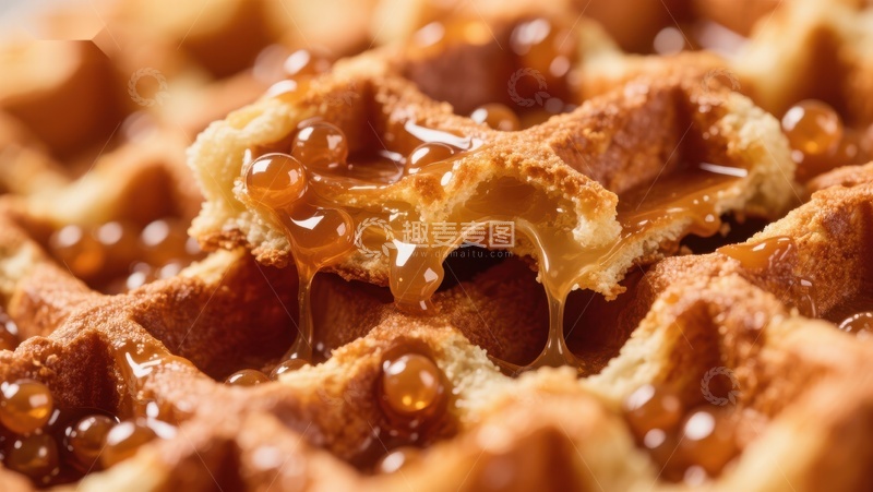高清大图下载【趣麦麦图】蜂蜜淋洒在金黄松饼上的特写