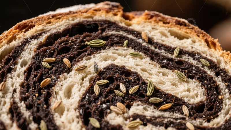 高清大图下载【趣麦麦图】黑芝麻螺旋面包切片特写